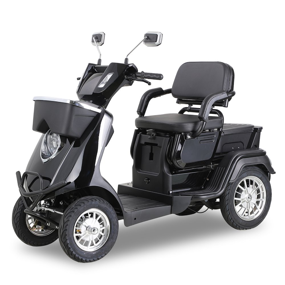 JX1D Heavy Duty Mobility Scooter: 500lbs Capacity, 15 MPH, Electric Power. Adaptable Seating for One or Two. Explore with Confidence on This High-Performance Electric Scooter - Black
