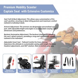 XL-4L Heavy-Duty Four-Wheel Mobility Scooter with Captain Seat, 500lbs Weight Capacity, 15mph Max Speed – Electric Scooter for Enhanced Comfort and Reliable Experience-Silver