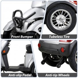 XL-4L Heavy-Duty Four-Wheel Mobility Scooter with Captain Seat, 500lbs Weight Capacity, 15mph Max Speed – Electric Scooter for Enhanced Comfort and Reliable Experience-Silver