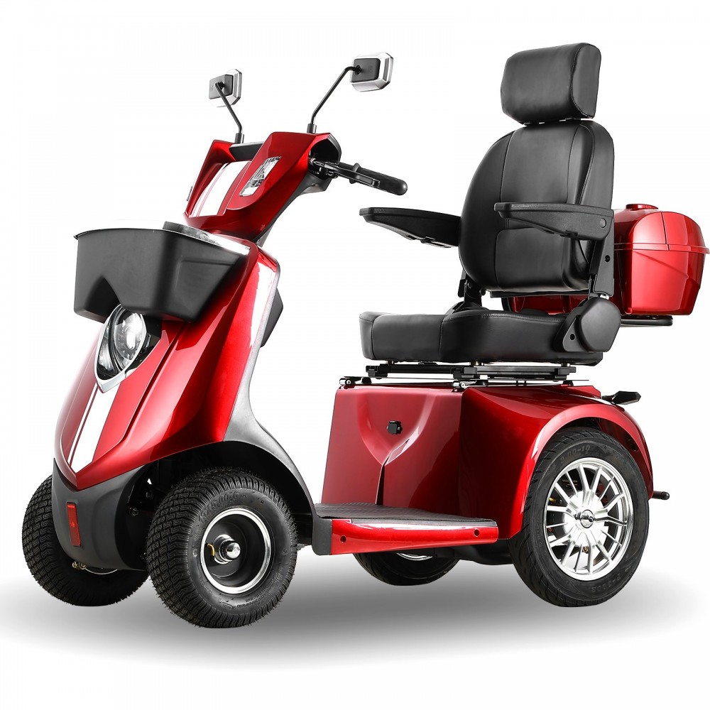 JXY4D Heavy Duty Mobility Scooters for Seniors, 4-Wheel Mobility Scooters & 800W Brushless Motor, 15MPH Max Speed, 60V20Ah Lead-Acid Battery Adjustable Seat, with Rear Lockable Box-(RED)