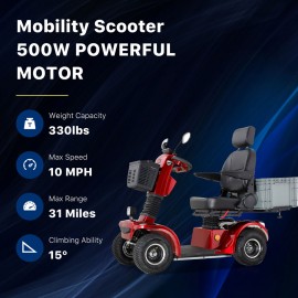 BSH-C Four Wheel Mobility Scooter For Seniors And Adult (RED) BSH-C Four Wheel Mobility Scooter For Seniors And Adult (RED)