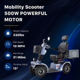 BSH-C Four Wheel Mobility Scooter For Seniors And Adult (Grey)