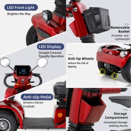BSH-C Four Wheel Mobility Scooter For Seniors And Adult (RED) BSH-C Four Wheel Mobility Scooter For Seniors And Adult (RED)