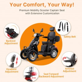 XL-4L Heavy-Duty Four-Wheel Mobility Scooter with Captain Seat, 500lbs Weight Capacity, 15mph Max Speed – Electric Scooter for Enhanced Comfort and Reliable Experience-Black