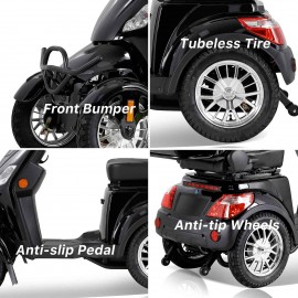 XL-4L Heavy-Duty Four-Wheel Mobility Scooter with Captain Seat, 500lbs Weight Capacity, 15mph Max Speed – Electric Scooter for Enhanced Comfort and Reliable Experience-Black