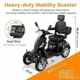 XL-4L Heavy-Duty Four-Wheel Mobility Scooter with Captain Seat, 500lbs Weight Capacity, 15mph Max Speed – Electric Scooter for Enhanced Comfort and Reliable Experience-Black
