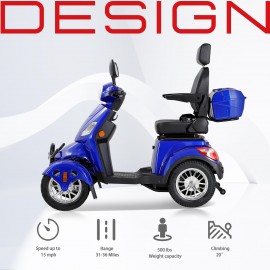 XL-4L Heavy-Duty Four-Wheel Mobility Scooter with Captain Seat, 500lbs Weight Capacity, 15mph Max Speed – Electric Scooter for Enhanced Comfort and Reliable Experience-Blue