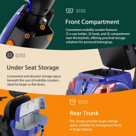 XL-4L Heavy-Duty Four-Wheel Mobility Scooter with Captain Seat, 500lbs Weight Capacity, 15mph Max Speed – Electric Scooter for Enhanced Comfort and Reliable Experience-Blue