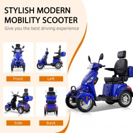 XL-4L Heavy-Duty Four-Wheel Mobility Scooter with Captain Seat, 500lbs Weight Capacity, 15mph Max Speed – Electric Scooter for Enhanced Comfort and Reliable Experience-Blue