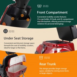 XL-4L Heavy-Duty Four-Wheel Mobility Scooter with Captain Seat, 500lbs Weight Capacity, 15mph MaxSpeed – Electric Scooter for Enhanced Comfort and Reliable Experience-Red