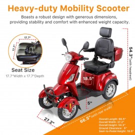 XL-4L Heavy-Duty Four-Wheel Mobility Scooter with Captain Seat, 500lbs Weight Capacity, 15mph MaxSpeed – Electric Scooter for Enhanced Comfort and Reliable Experience-Red