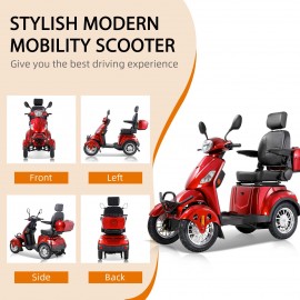 XL-4L Heavy-Duty Four-Wheel Mobility Scooter with Captain Seat, 500lbs Weight Capacity, 15mph MaxSpeed – Electric Scooter for Enhanced Comfort and Reliable Experience-Red